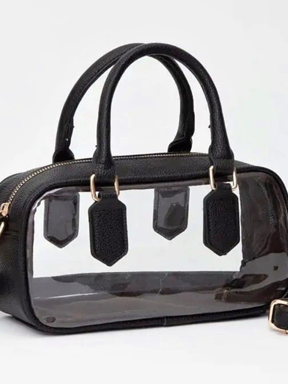 MiMi Wholesale Clear Stadium Crossbody Bag Black Trim Gold Hardware